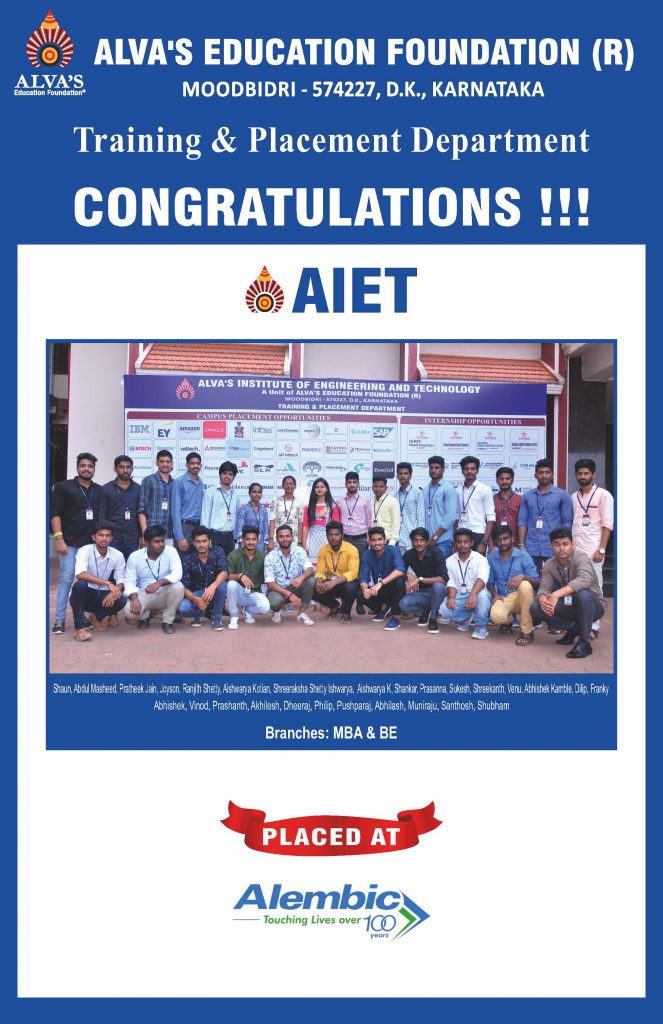 Alva’s Institute of Engineering and Technology campus selection Alembic student placement