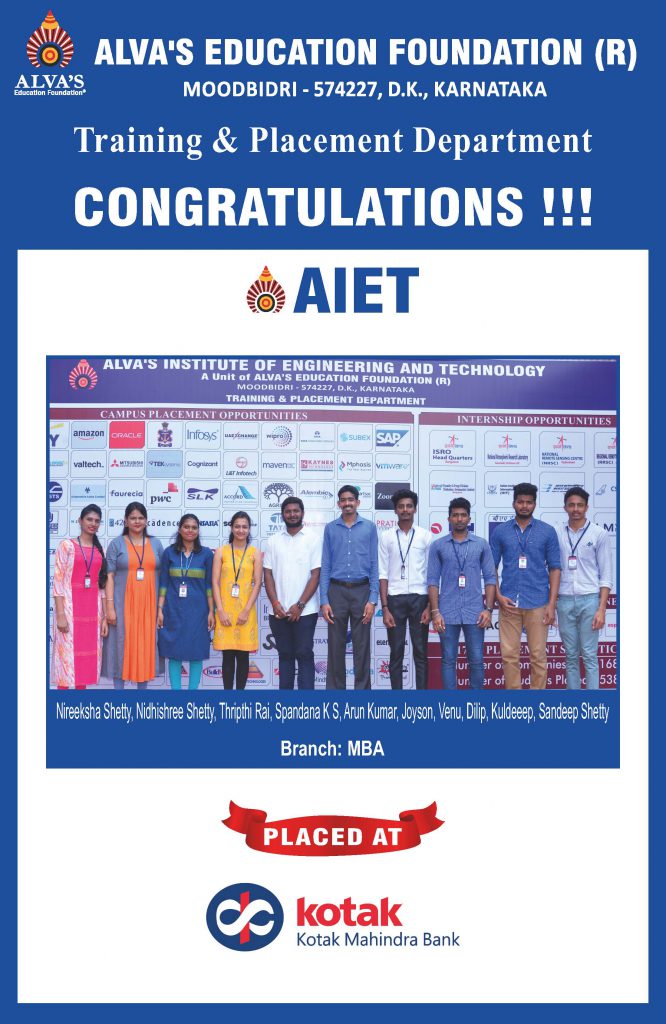 Alva’s Institute of Engineering and Technology campus selection Kotak recruitment placement