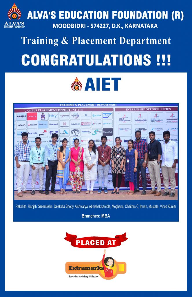 Alva’s Institute of Engineering and Technology campus selection Extramarks student placement