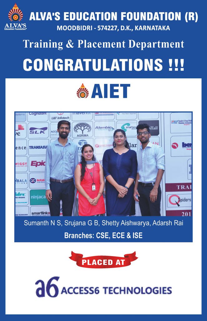 Alva’s Institute of Engineering and Technology campus selection A6Access6 Technologies recruiter hire