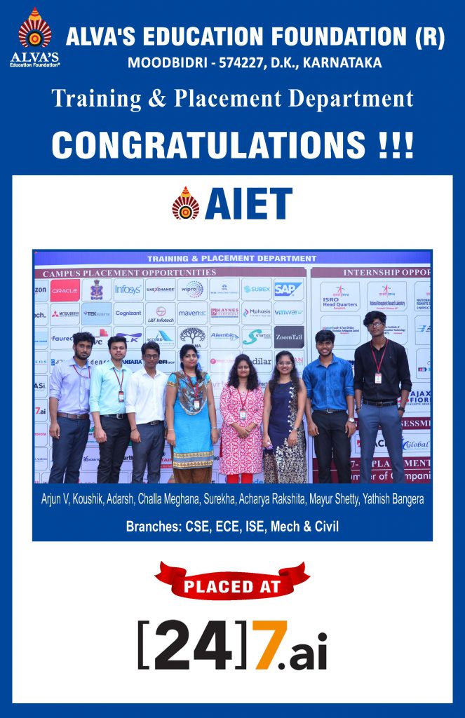 Alva’s Institute of Engineering and Technology campus selection [24]7.ai placement success