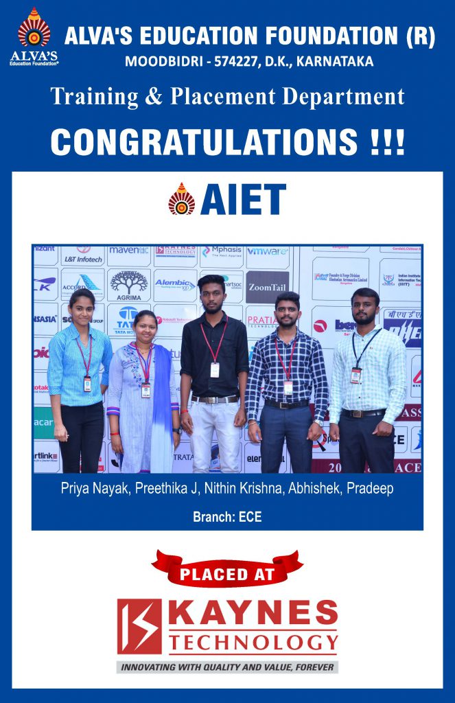 Alva’s Institute of Engineering and Technology campus selection student placed at Kaynes Technology