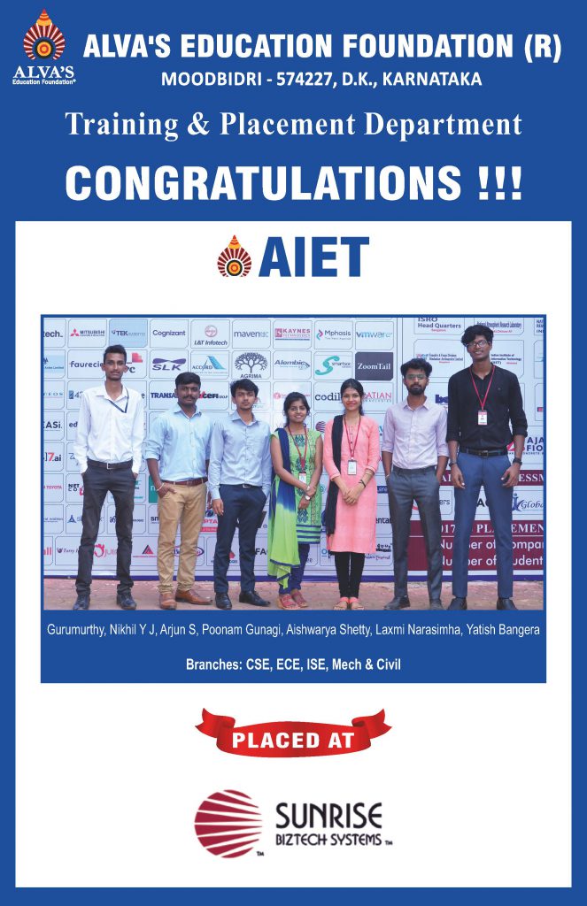 Alva’s Institute of Engineering and Technology campus selection student placement Sunrise Biztech Systems
