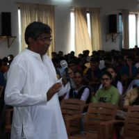Students observing man-made and natural crystals during physics talk by Dr. A.P. Bhat at Alva’s Agamana, Alva’s Institute of Engineering and Technology