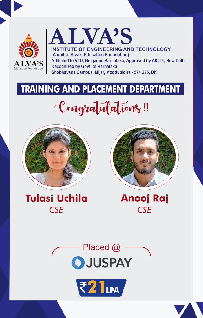 Alva’s Institute of Engineering and Technology campus selection student placed at Juspay